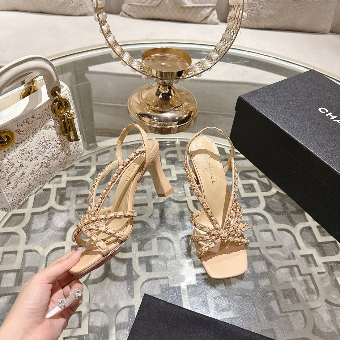 CC AW26 Rtw Sandal 7CM Beige Lambskin 736096