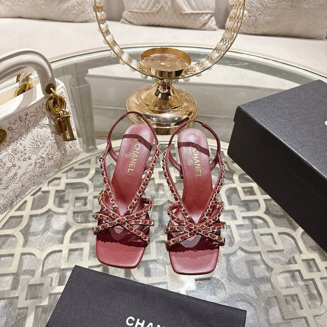 CC AW26 Rtw Sandal 7CM Burgundy Lambskin 736097