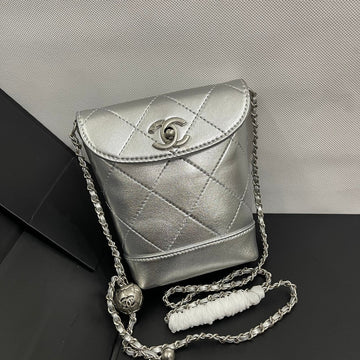 CC Phone Holder Bag 17CM Sliver Metalic Leather