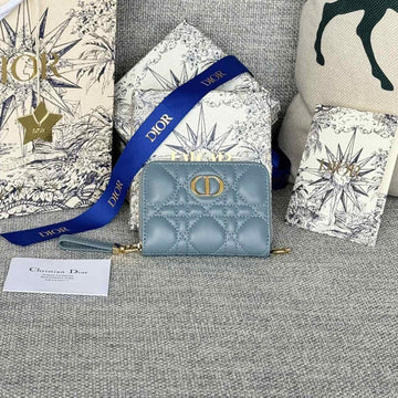 CD Logo Caro 11CM Compact Wallet Cloud Blue Calfskin