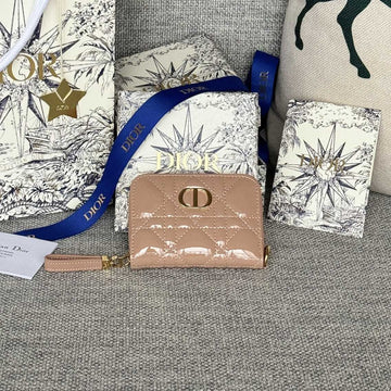 CD Logo Caro 11CM Compact Wallet Shiny Dark Beige Calfskin