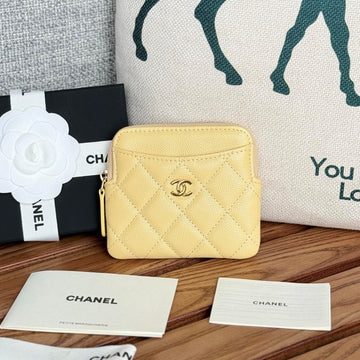 CC Zip Card Holder Wallet Yellow Gold Metal Caviar 240601
