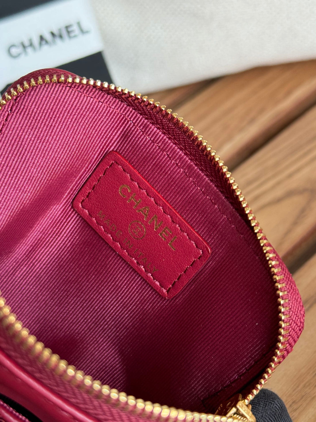 CC 19 Zipped Coin Purse 11CM Burgundy Lambskin Gold Hardware