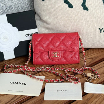 CC 24 Classic Wallet On Chain 11CM Red Caviar Leather 240676