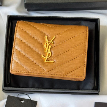 YSL Wallet Brown Gold Cowhide 240576