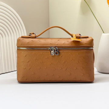 Lp Extra Bag 19CM Ostrich Pattern Gold Calfskin Silver Hardware
