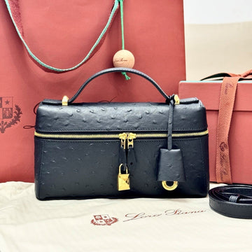 Lp Extra Pouch L23 Black Ostrich Pattern Leather