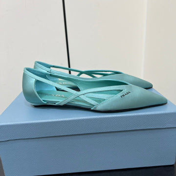 Cut-Out Ballerinas In Turquoise Blue Satin