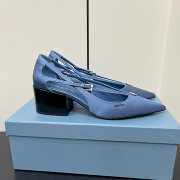Cut-Out Pumps With Bead Buckle In Perano Blue Satin