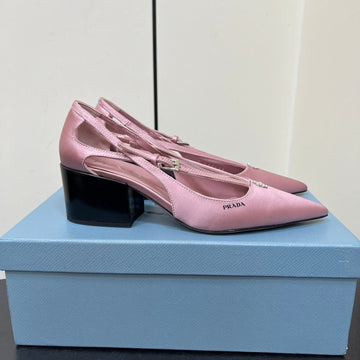 Cut-Out Pumps With Bead Buckle In Baby Pink Satin
