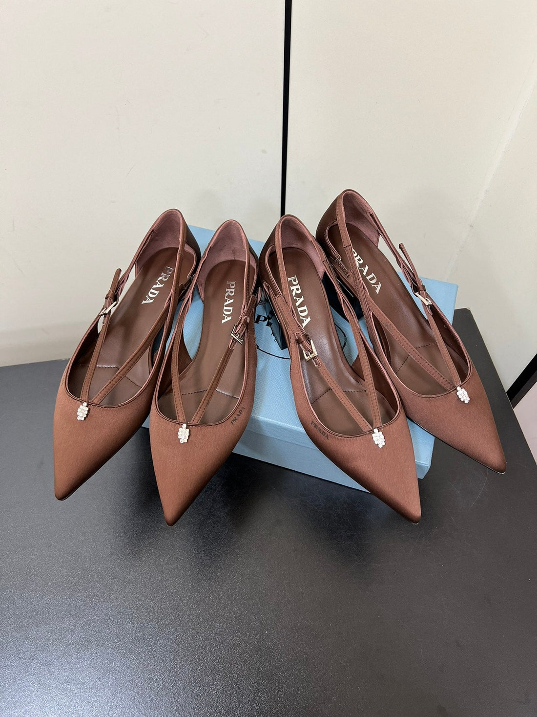 Cut-Out Ballerina Flat In Chocolate Brown Satin Attached Bead Buckle