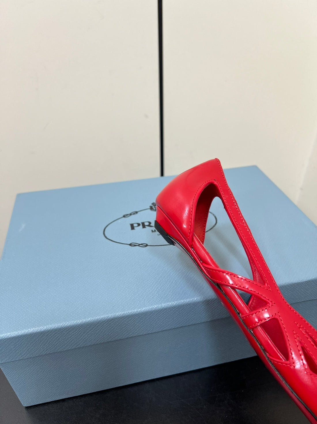 Brushed Cut-Out Ballerina Flat In Red Calfskin