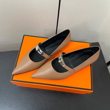 Hm 25C Kelly Ballet Flat Ash Brown Calfskin 210298