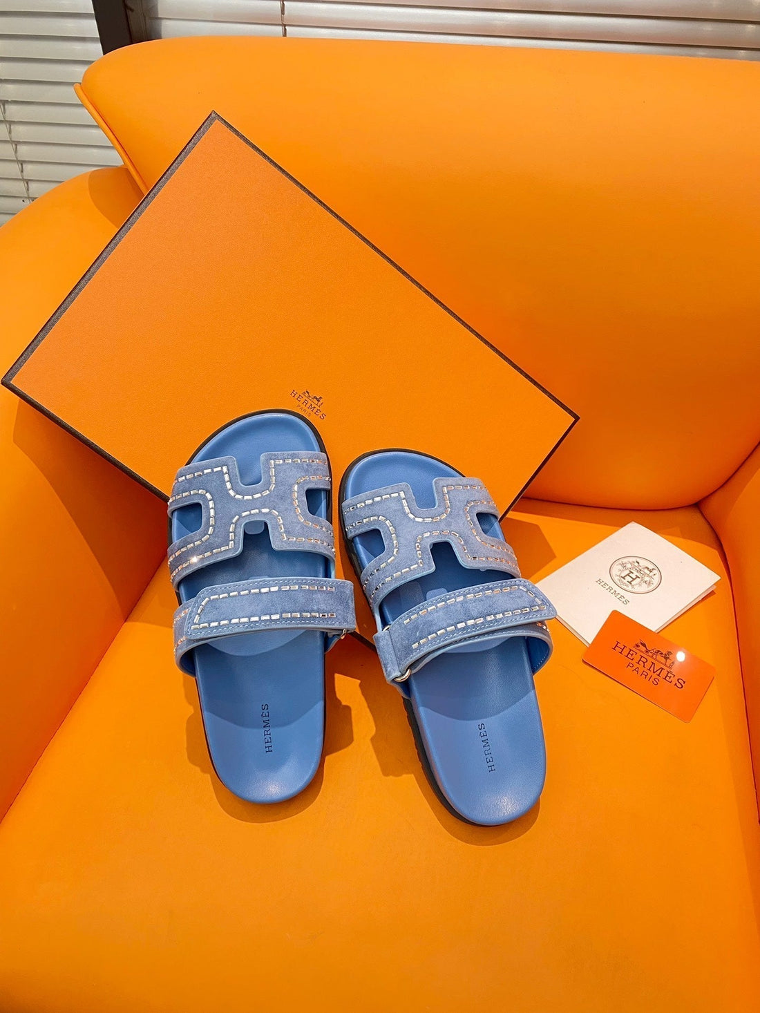 Chypre Sandal Crystal Blue Suede Calfskin