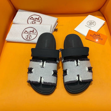 Chypre Sandal White Black Canvas Black Calfskin
