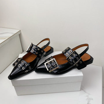 Ganni Black Feminine Buckle Slingback Flat