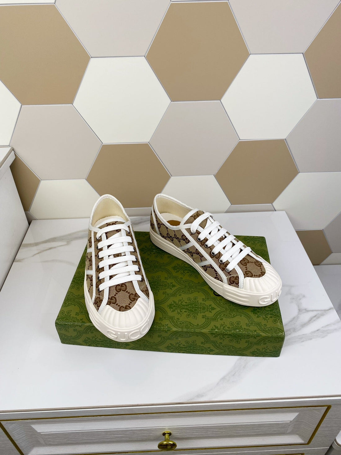GG Julio Sneaker With Web Brown Patterned Canvas