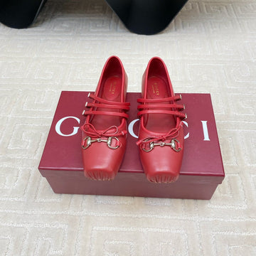 GG Ballet Flat Crimson Horizontal Straps Lambskin