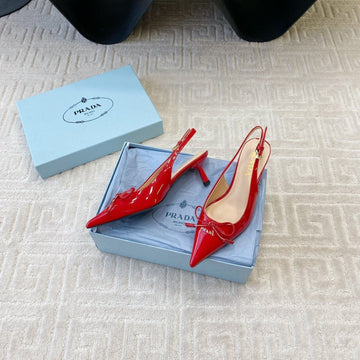 Slingback Pumps Attached Bow In Passion Red Glossy Calfskin