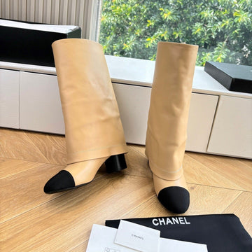 CC 25 High Boot Beige Calfskin Black Grosgrain 430337