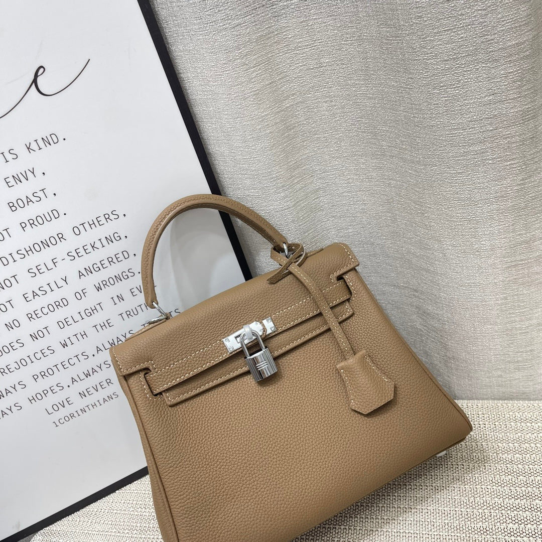 HM Kelly 25CM Etoupe Togo Leather Silver Hardware