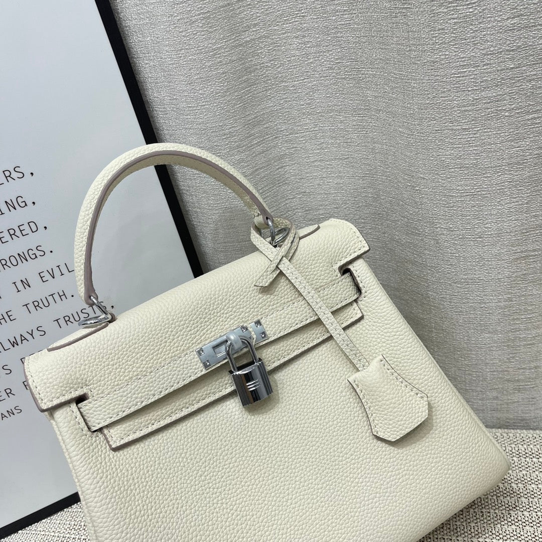 HM Kelly 25CM Cream Togo Leather Silver Hardware