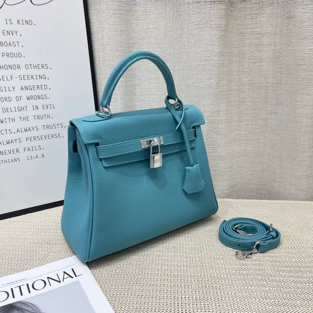 HM Kelly 25CM Retourne Turquoise Togo Leather Silver Hardware