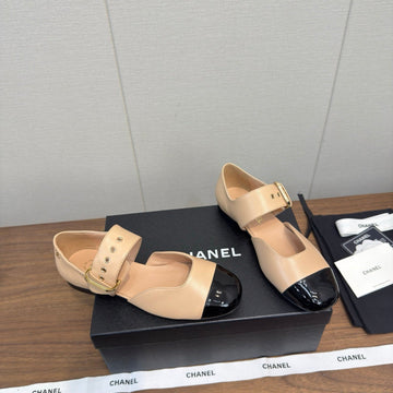 CC 26S Marry Jane Flat 2.5cm Beige Black Cowhide 632183