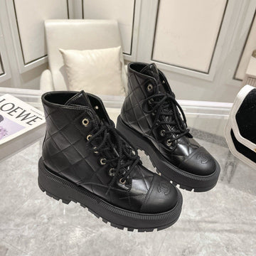 CC Combat Boots 50MM In Glossy Black Cowhide And Lambskin 944661
