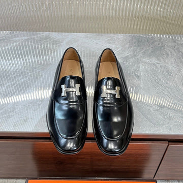 Hm H-Buckle Loafer Glossy Black Calfskin