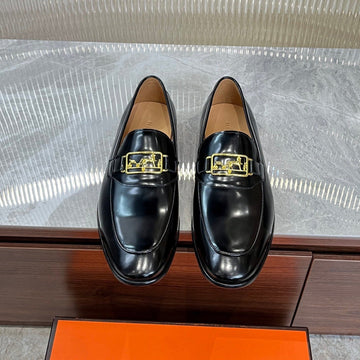Hm Gold Buckle Loafer Black Calfskin