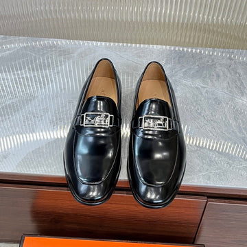 Hm Silver Buckle Loafer Black Calfskin