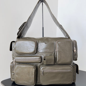 Superbusy Large Sling Bag 42 In Khaki Green Lambskin