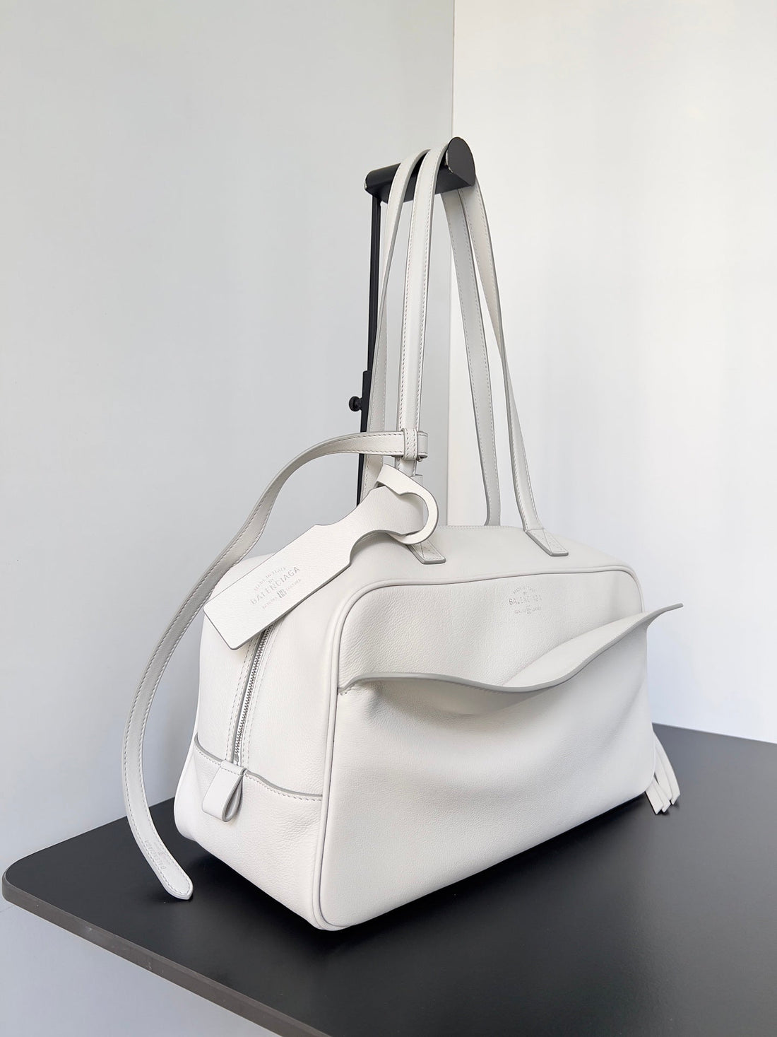 Balenciaga Carrie Bowling Ball Bag White Lambskin