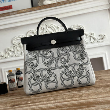 Herbag Zip 31 Laquered Bag In Off-White Mix Black H Plume Canvas