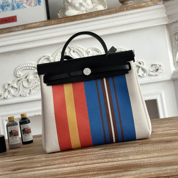 Herbag Zip 31 Laquered Bag In Blue Mix Red H Plume Canvas