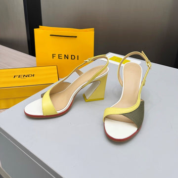 Fendi 26S Arco 9CM Yellow Olive Cotton Cowhide 675965