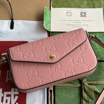Super Mini Shoulder Bag 21 In Ballerina Pink Embossed Calfskin