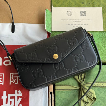 Super Mini Shoulder Bag 21 In Black Embossed Calfskin