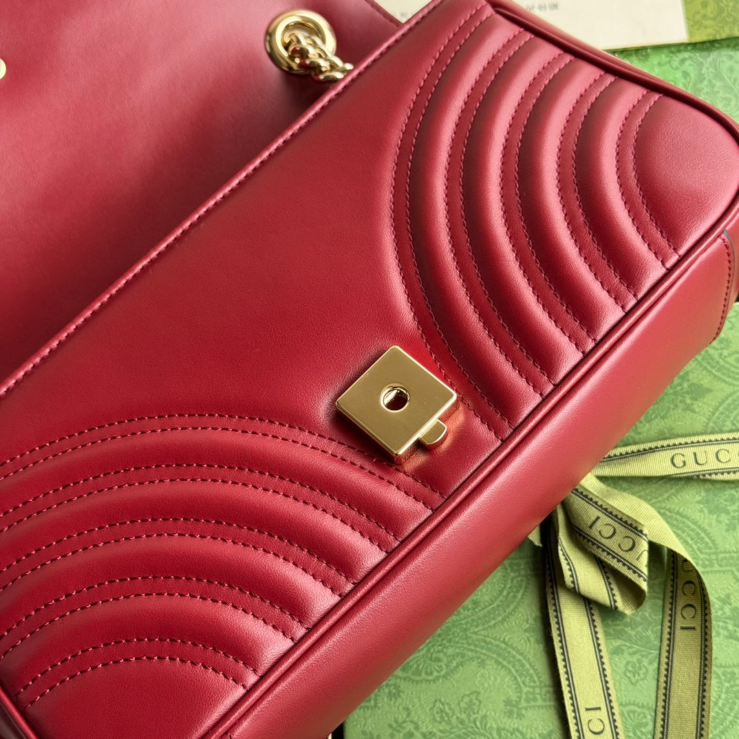 GG Marmont 26CM Dark Red Calfskin Gold Hardware