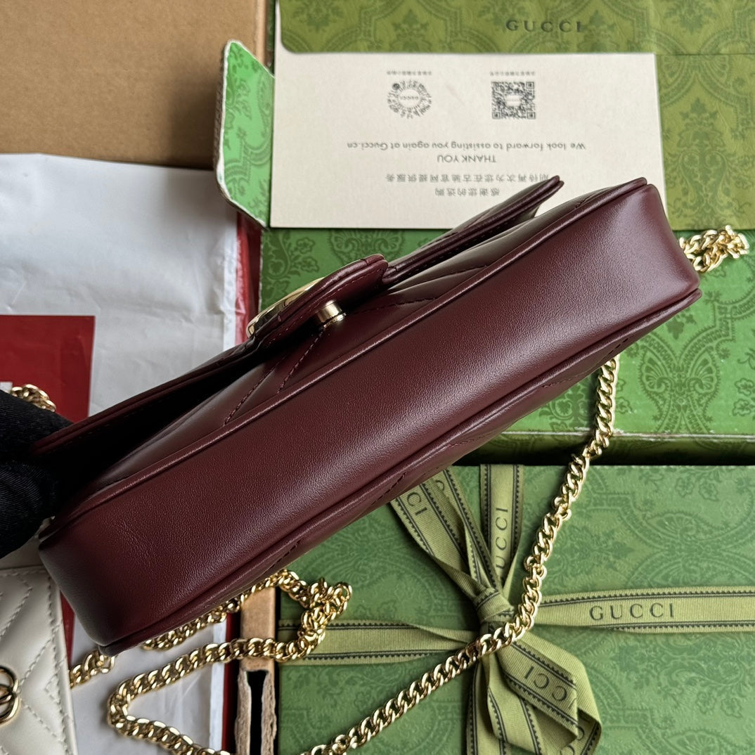GG Marmont 21CM Cherry Red Calfskin Gold Hardware