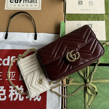 GG Marmont 26CM Cherry Red Calfskin Gold Hardware