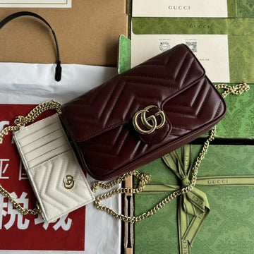 GG Marmont 21CM Cherry Red Calfskin Gold Hardware
