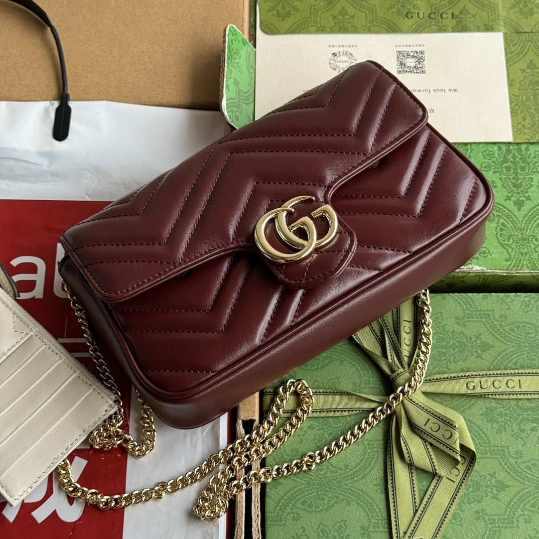 GG Marmont 26CM Cherry Red Calfskin Gold Hardware