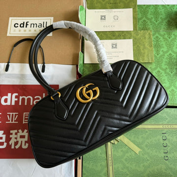 GG Marmont Medium Top Handle 35CM Black Calfskin Gold Hardware