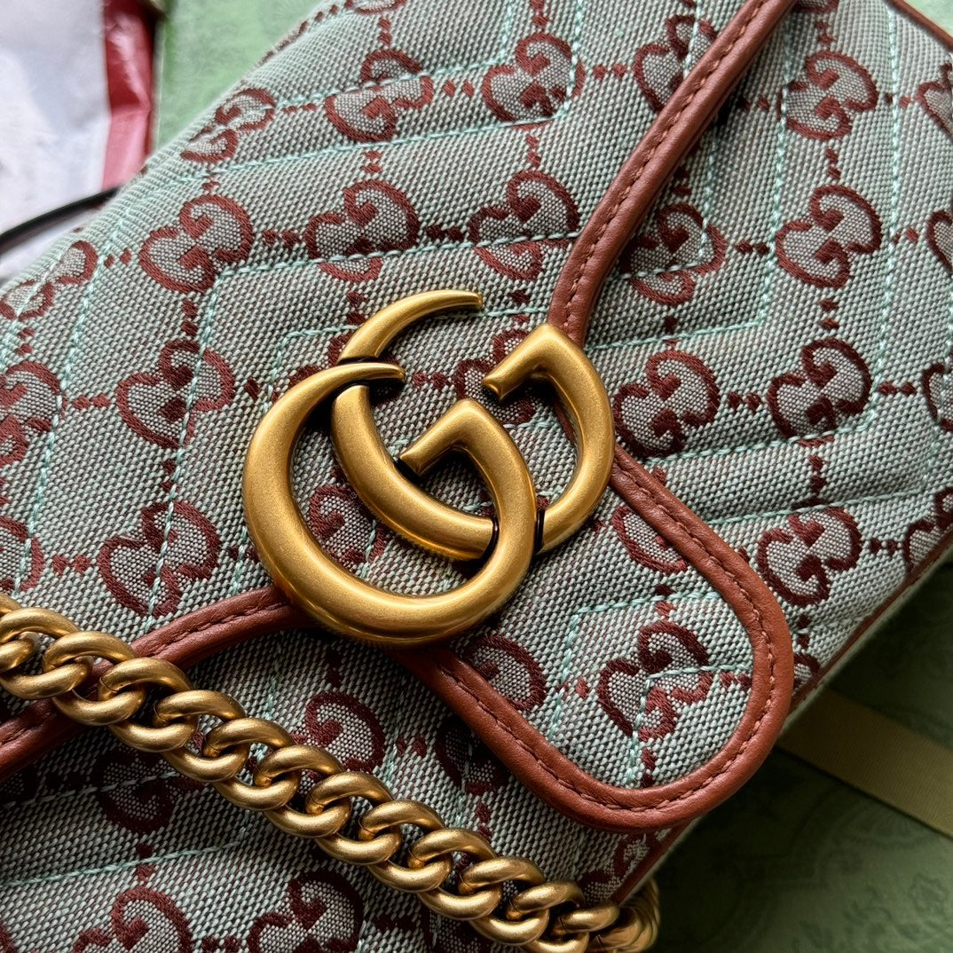 GG Marmont 26CM Chocolate Blue Monogram Canvas Gold Hardware