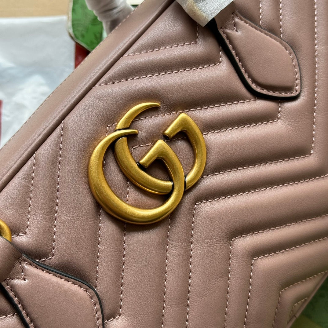 GG Marmont Medium Top Handle 35CM Nude Calfskin Gold Hardware