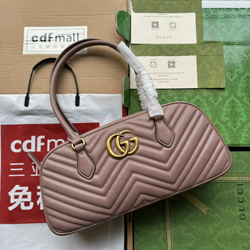 GG Marmont Medium Top Handle 35CM Nude Calfskin Gold Hardware