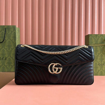 Marmont Shoulder Bag 40 In Black Calfskin Gold Chain