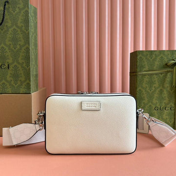 Small Crossbody Bag 24 With Tag In White Calfskin And Canvas Trim